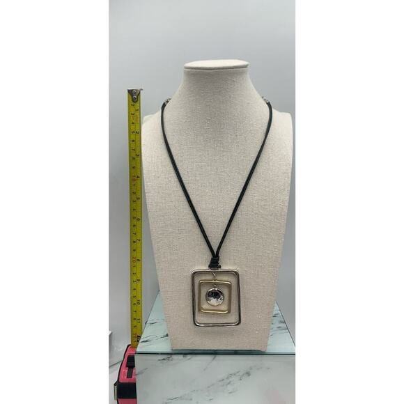 Chico’s Mixed Metal Gold Silver Tones Geometric Pendant Necklace Boho Signed - Picture 2 of 4